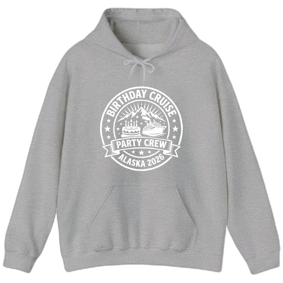 Birthday Cruise Party Crew Alaska 2026 Hoodie in Sport Grey