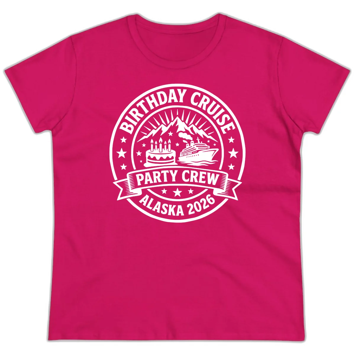 Birthday Cruise Party Crew Alaska 2026 Ladies Tee in Heliconia