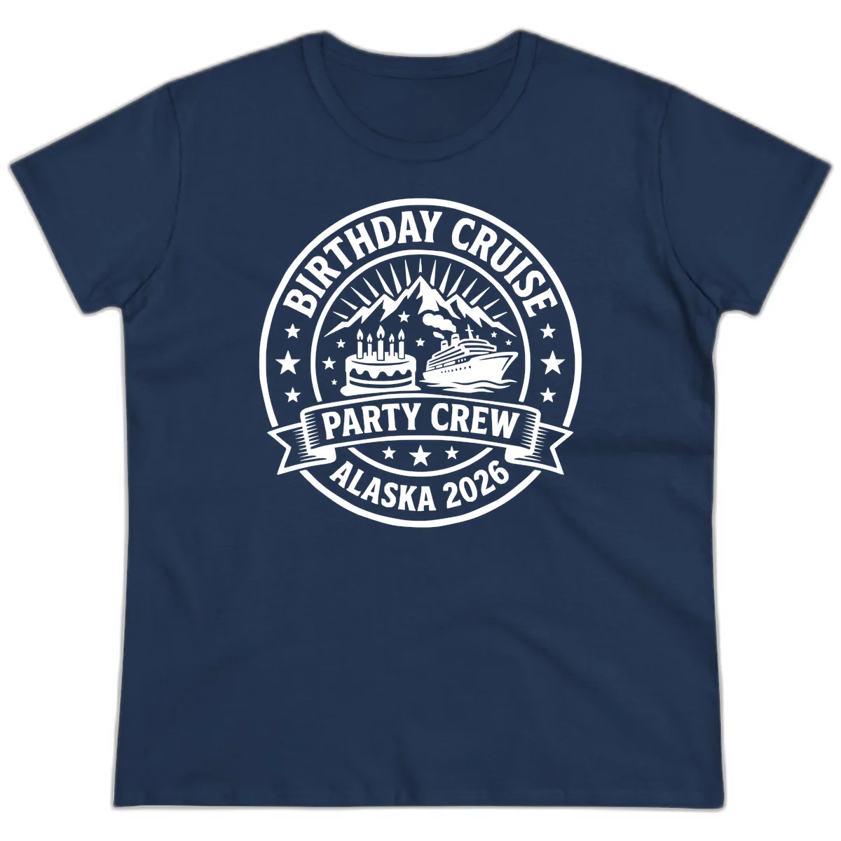 Birthday Cruise Party Crew Alaska 2026 Ladies Tee in Navy