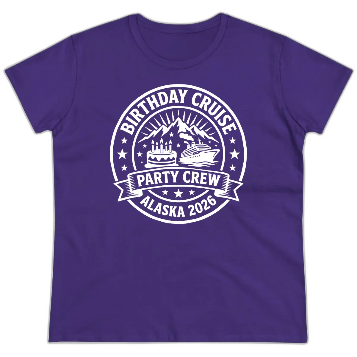 Birthday Cruise Party Crew Alaska 2026 Ladies Tee in Purple