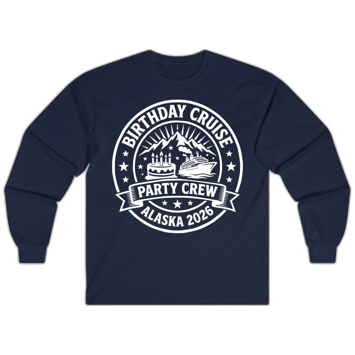 Birthday Cruise Party Crew Alaska 2026 Long Sleeve in Navy