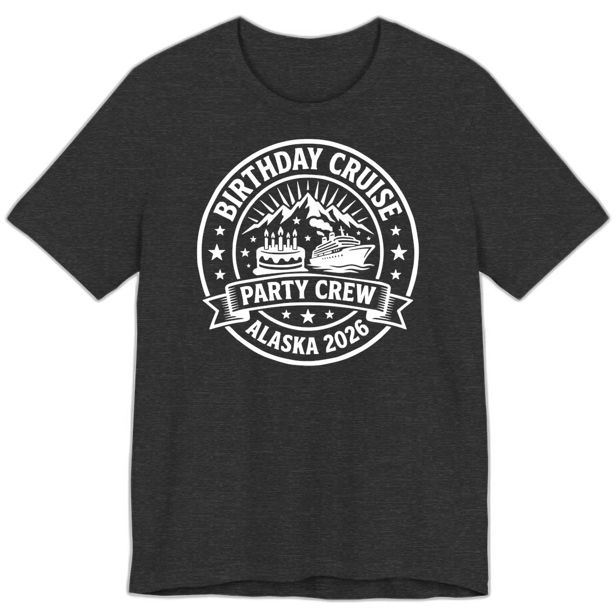 Birthday Cruise Party Crew Alaska 2026 Premium Tee in Dark Grey Heather