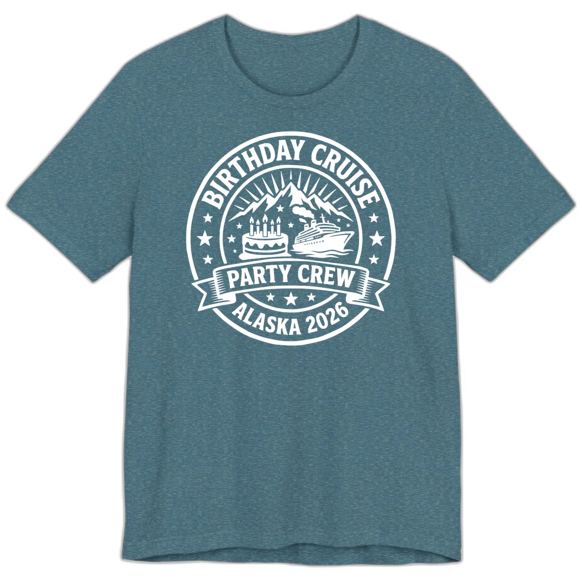 Birthday Cruise Party Crew Alaska 2026 Premium Tee in Heather Deep Teal