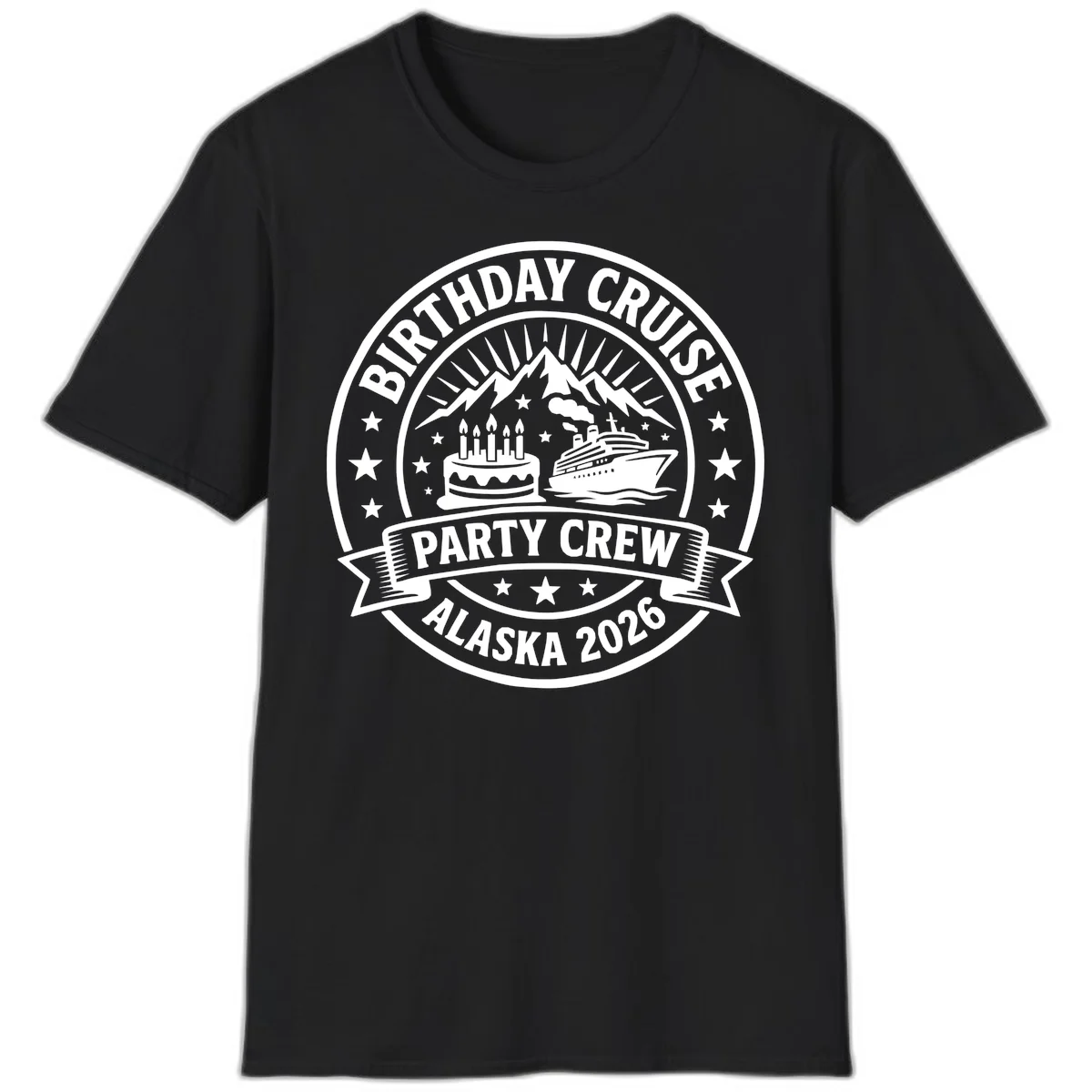 Birthday Cruise Party Crew Alaska 2026 T-Shirt in Black