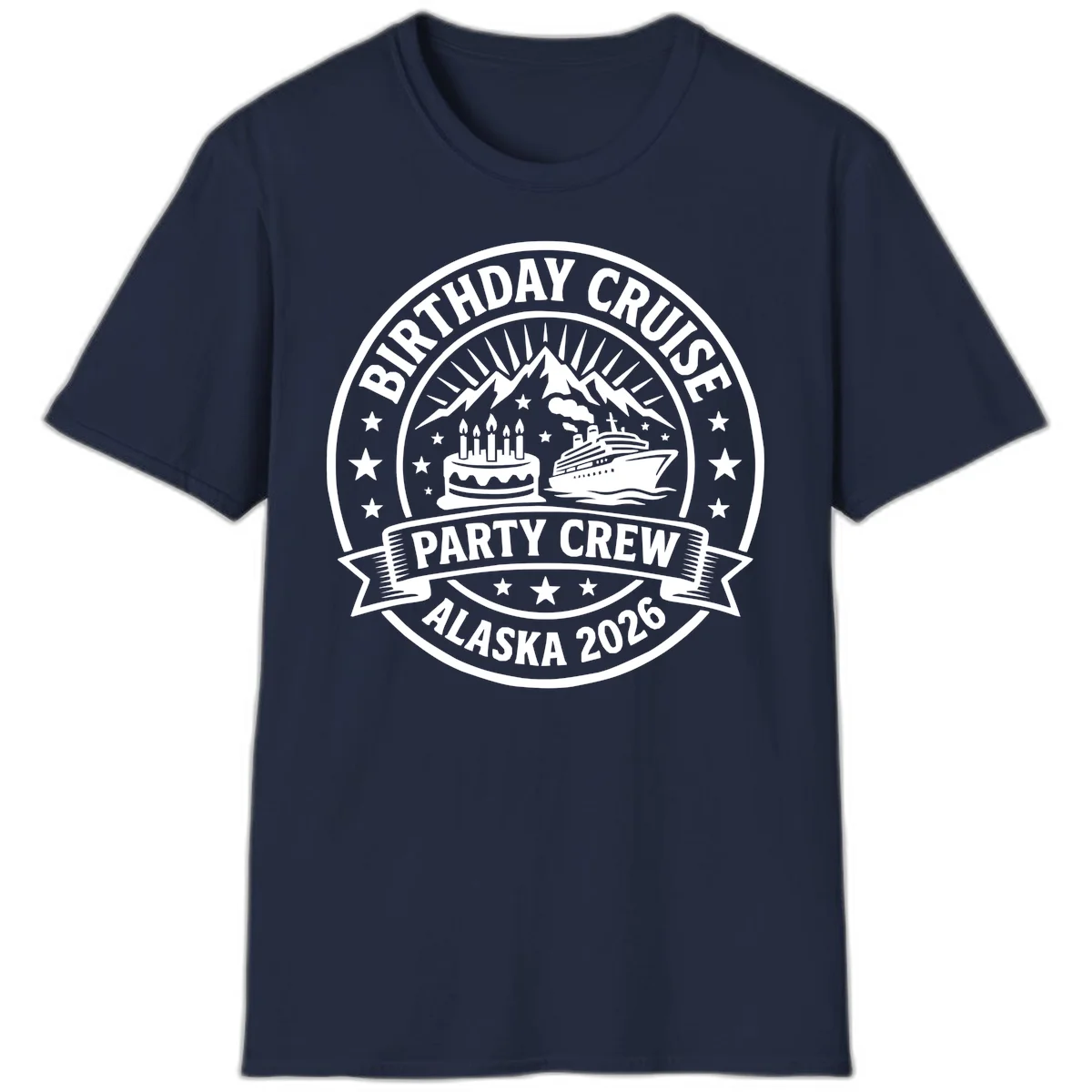 Birthday Cruise Party Crew Alaska 2026 T-Shirt in Navy