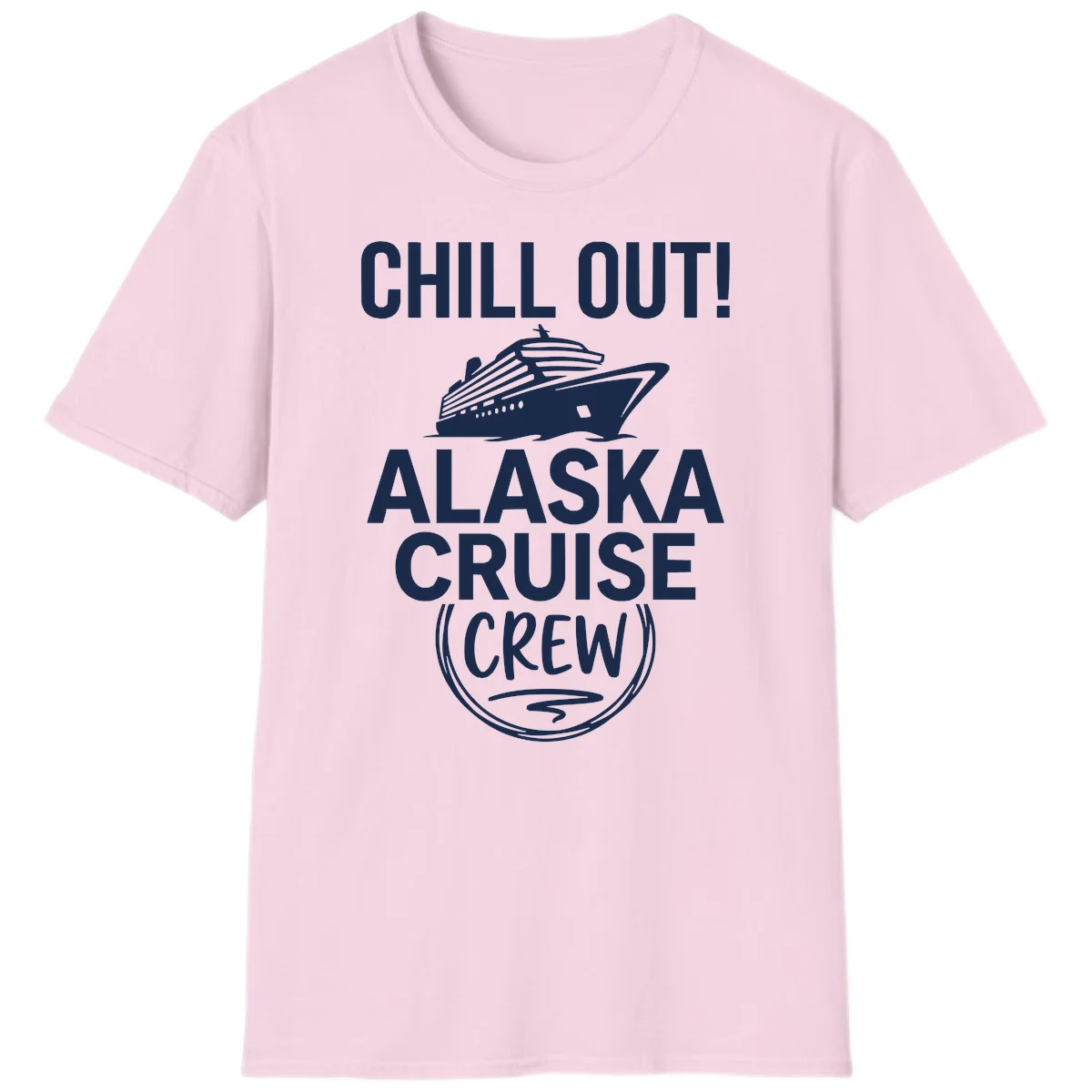 Chill Out Alaska Cruise Crew T-Shirt in Light Pink