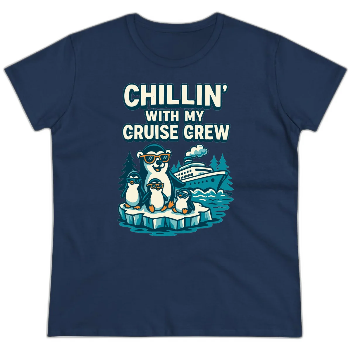Chillin' With My Cruise Crew Ladies Tee in Navy
