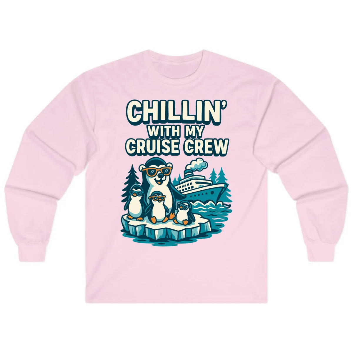 Chillin' With My Cruise Crew Long Sleeve in Light Pink