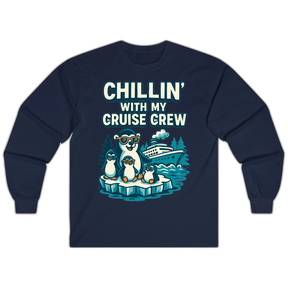 Chillin' With My Cruise Crew Long Sleeve in Navy
