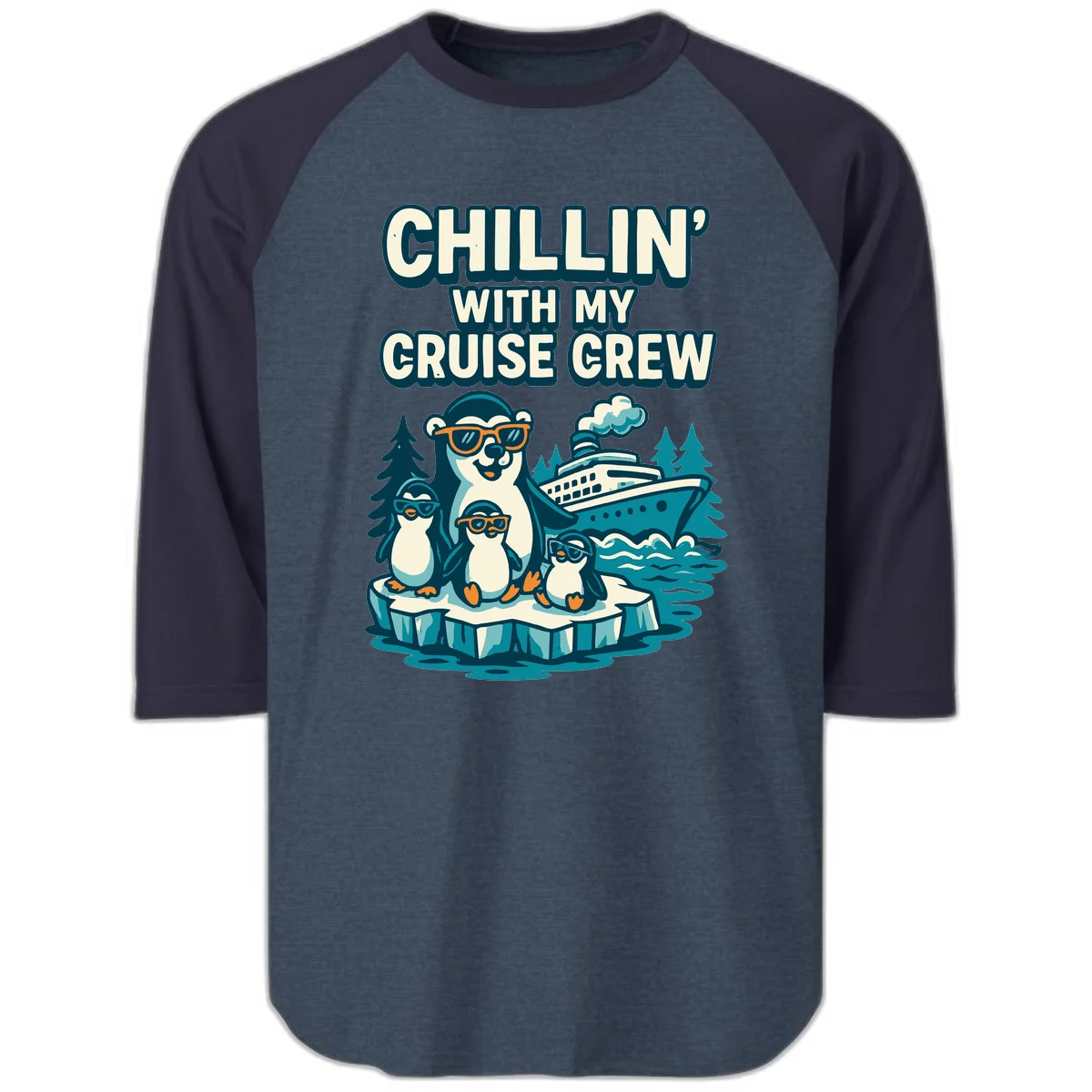 Chillin' With My Cruise Crew Raglan 3/4 in Heather Denim Navy