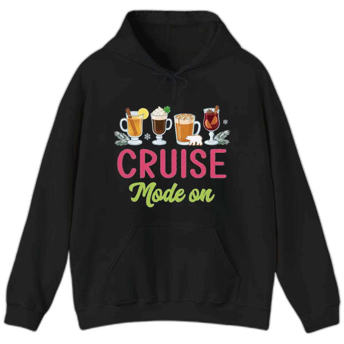 Cruise Mode On Holiday Drinks Hoodie in Black