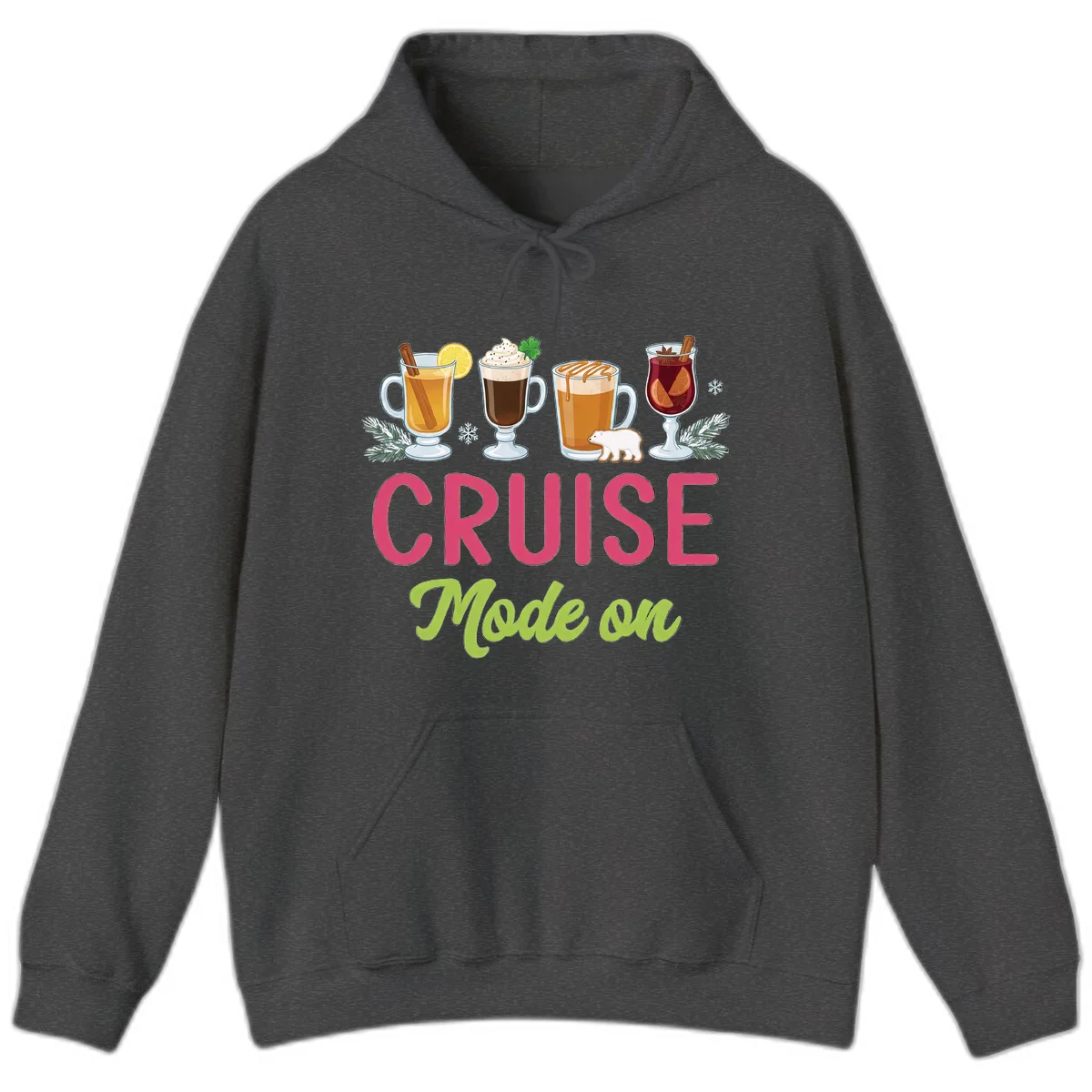 Cruise Mode On Holiday Drinks Hoodie in Dark Heather