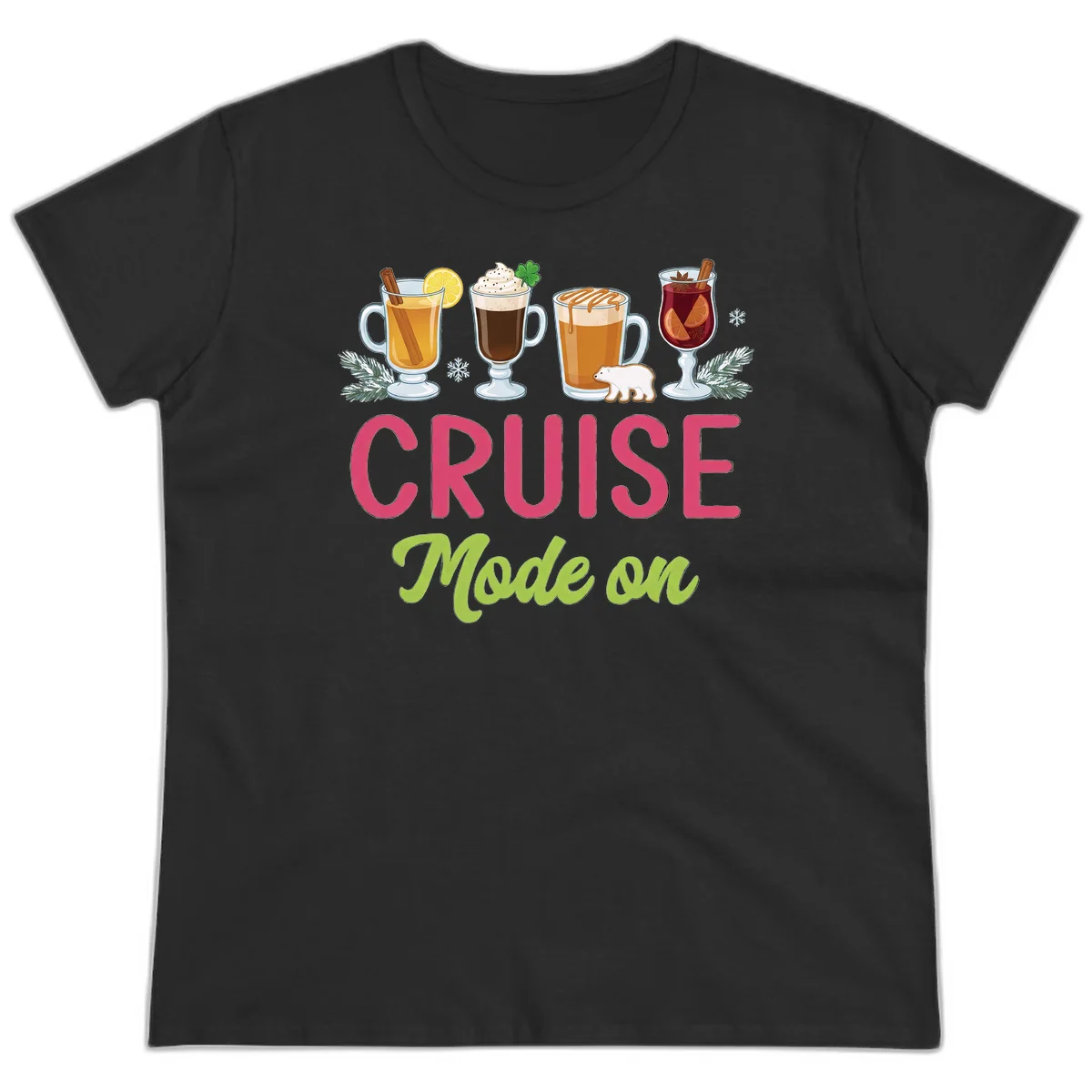 Cruise Mode On Holiday Drinks Ladies Tee in Black