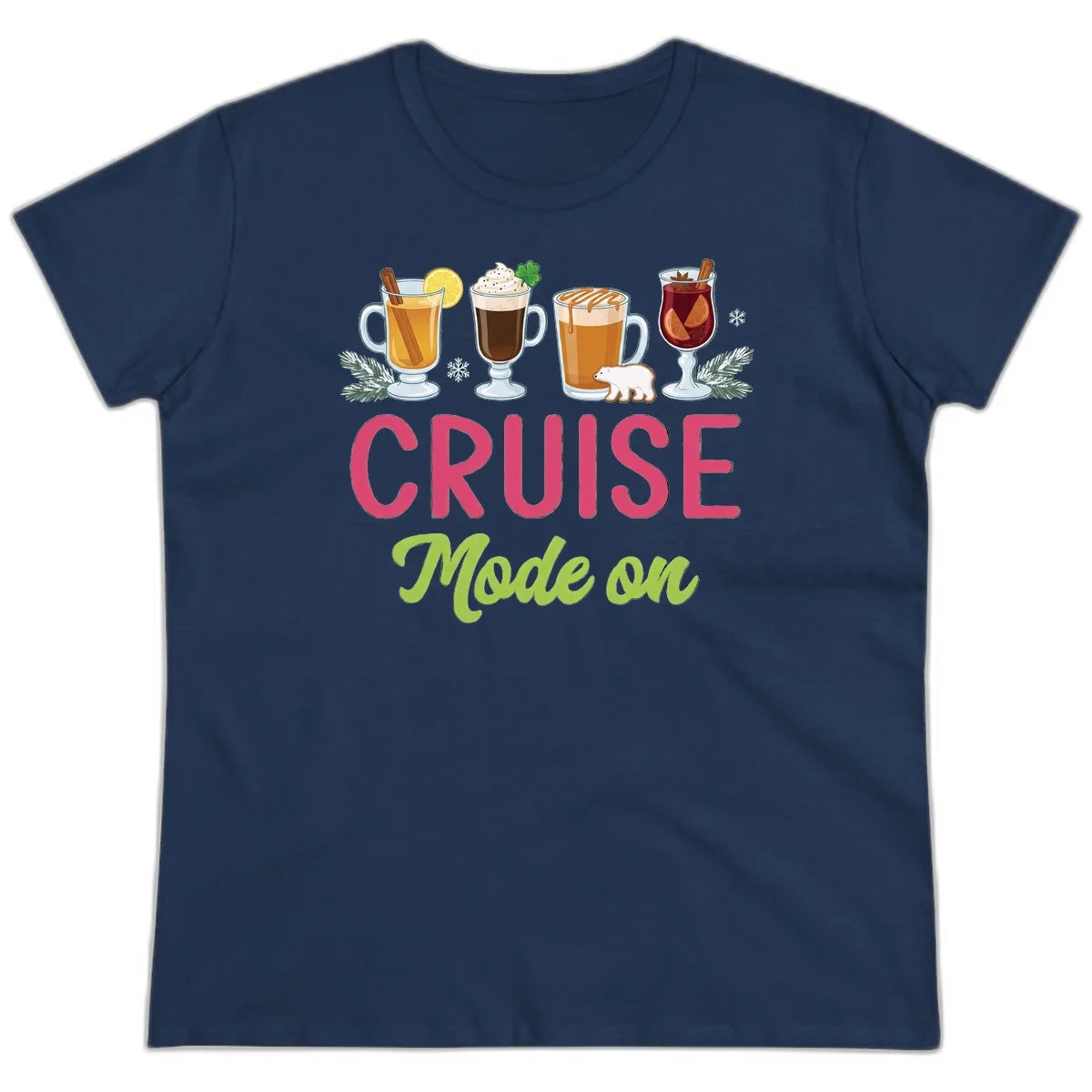 Cruise Mode On Holiday Drinks Ladies Tee in Navy