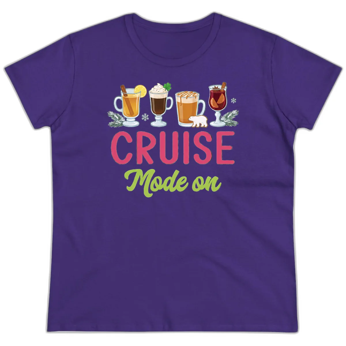 Cruise Mode On Holiday Drinks Ladies Tee in Purple