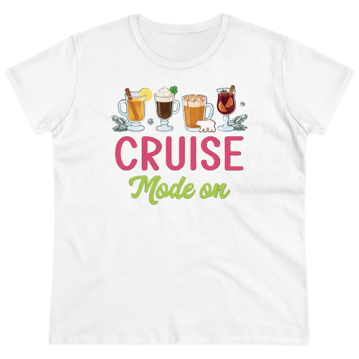 Cruise Mode On Holiday Drinks Ladies Tee in White