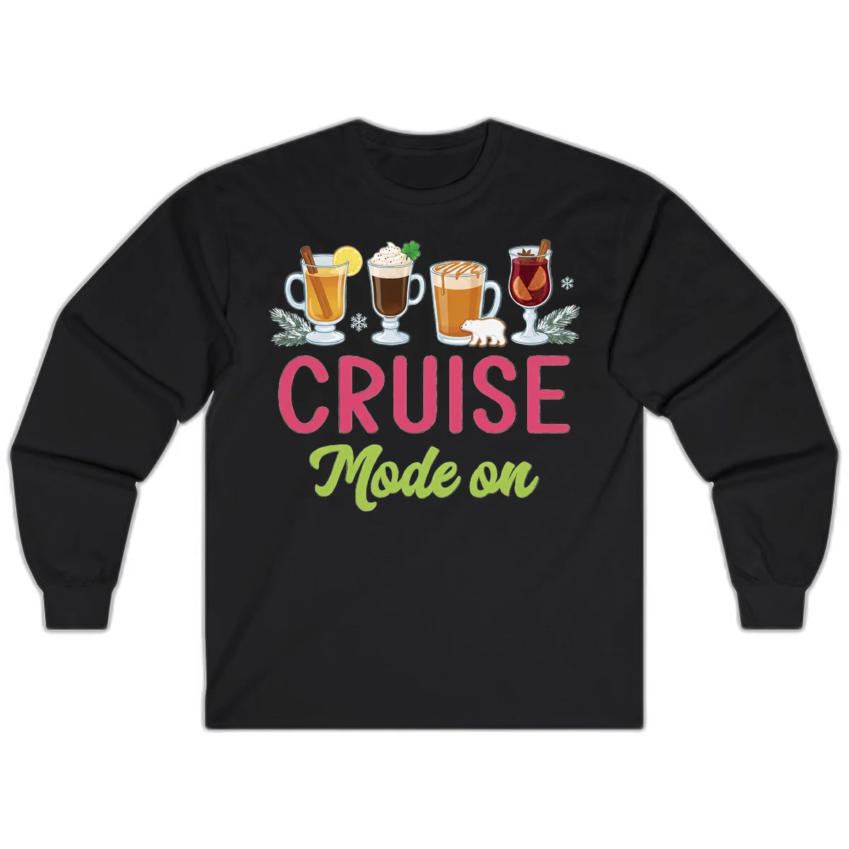 Cruise Mode On Holiday Drinks Long Sleeve in Black
