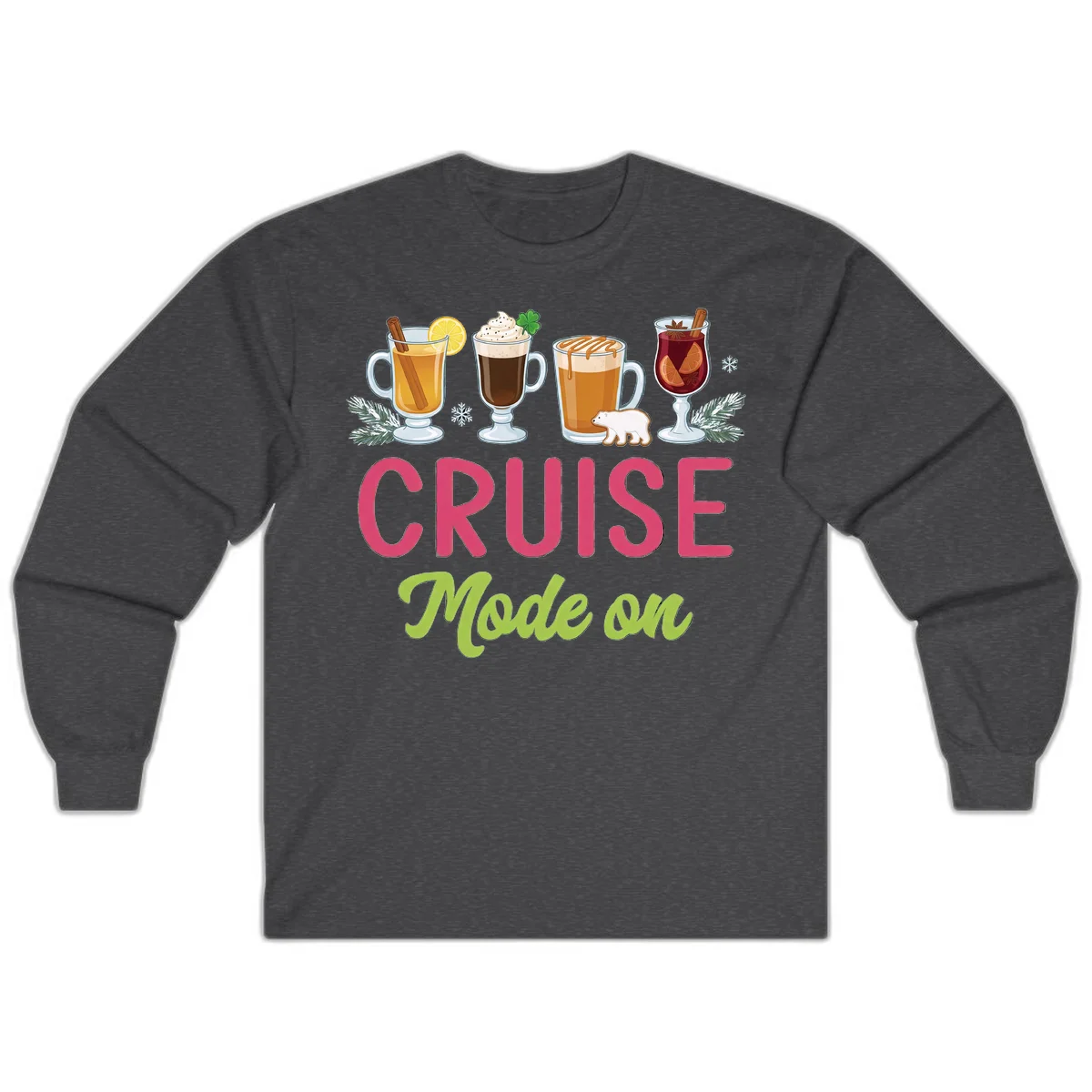 Cruise Mode On Holiday Drinks Long Sleeve in Dark Heather