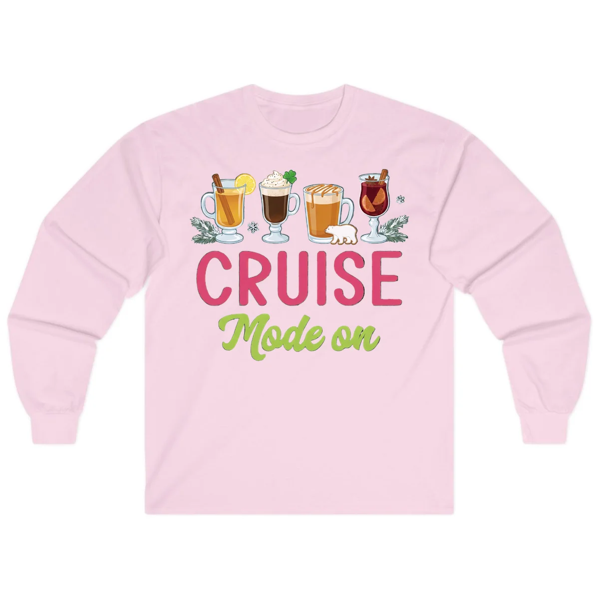 Cruise Mode On Holiday Drinks Long Sleeve in Light Pink