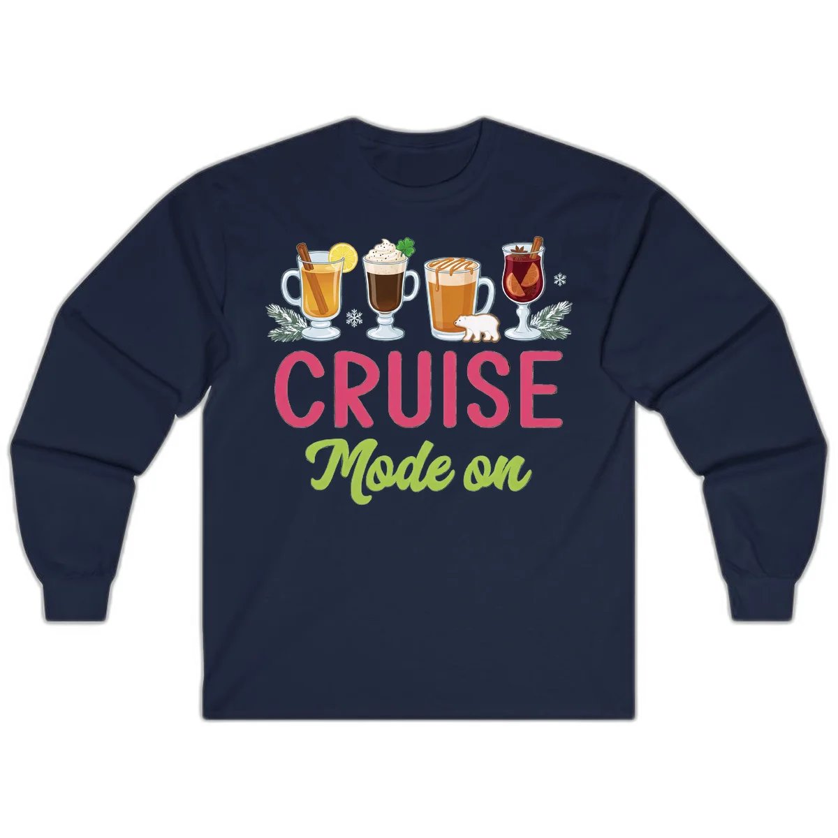 Cruise Mode On Holiday Drinks Long Sleeve in Navy