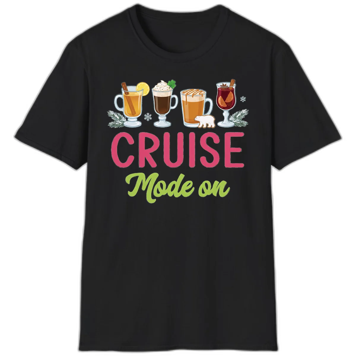 Cruise Mode On Holiday Drinks T-Shirt in Black