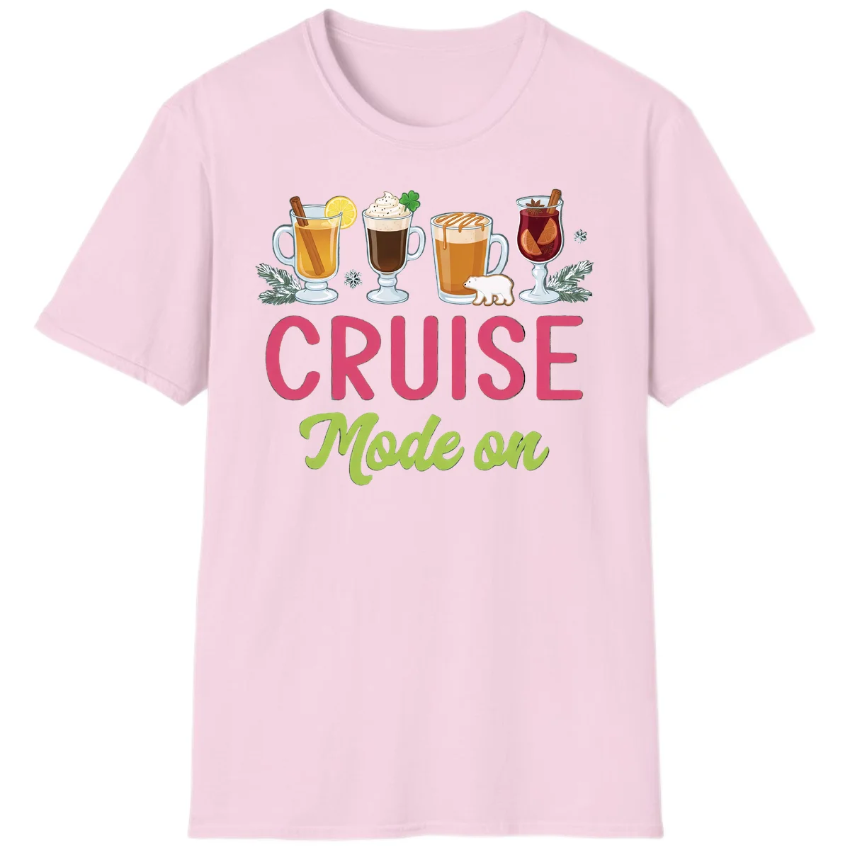 Cruise Mode On Holiday Drinks T-Shirt in Light Pink