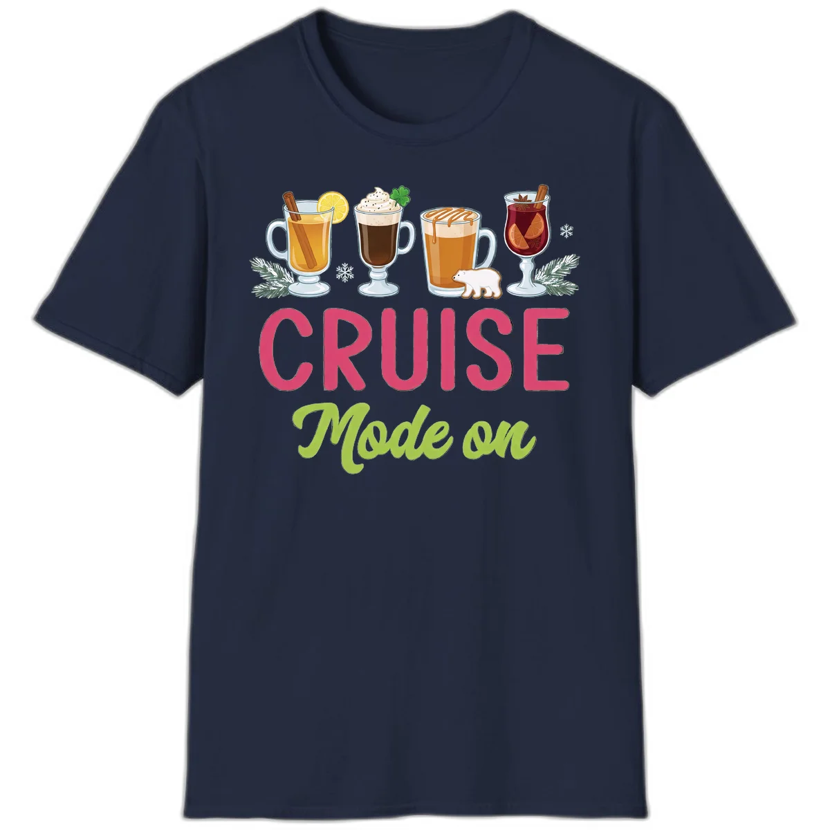 Cruise Mode On Holiday Drinks T-Shirt in Navy