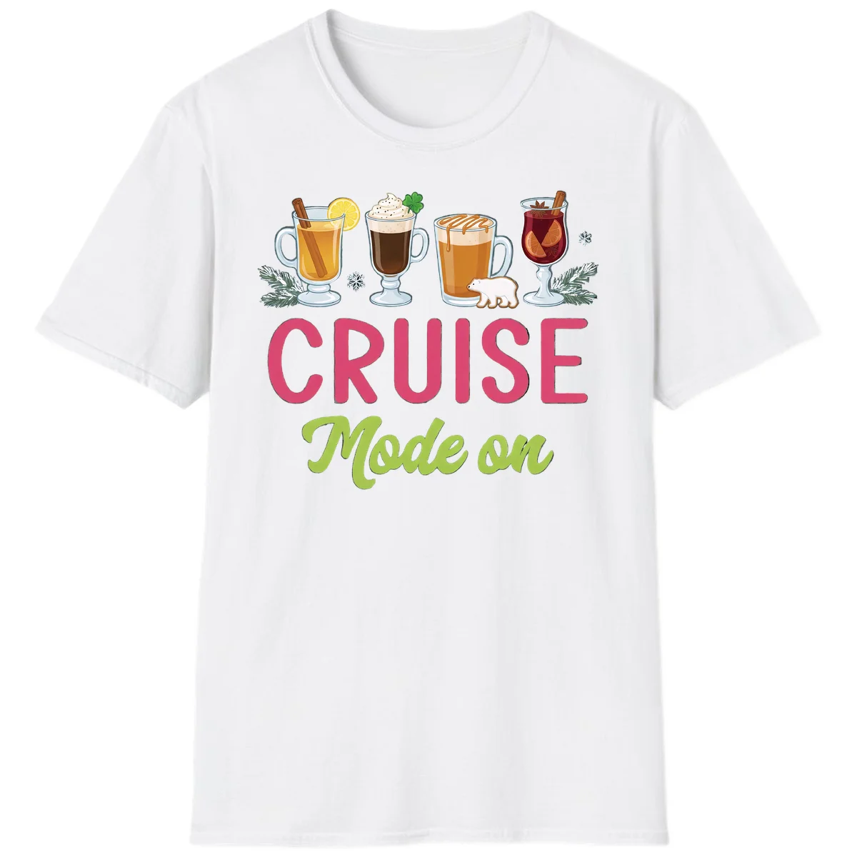 Cruise Mode On Holiday Drinks T-Shirt in White