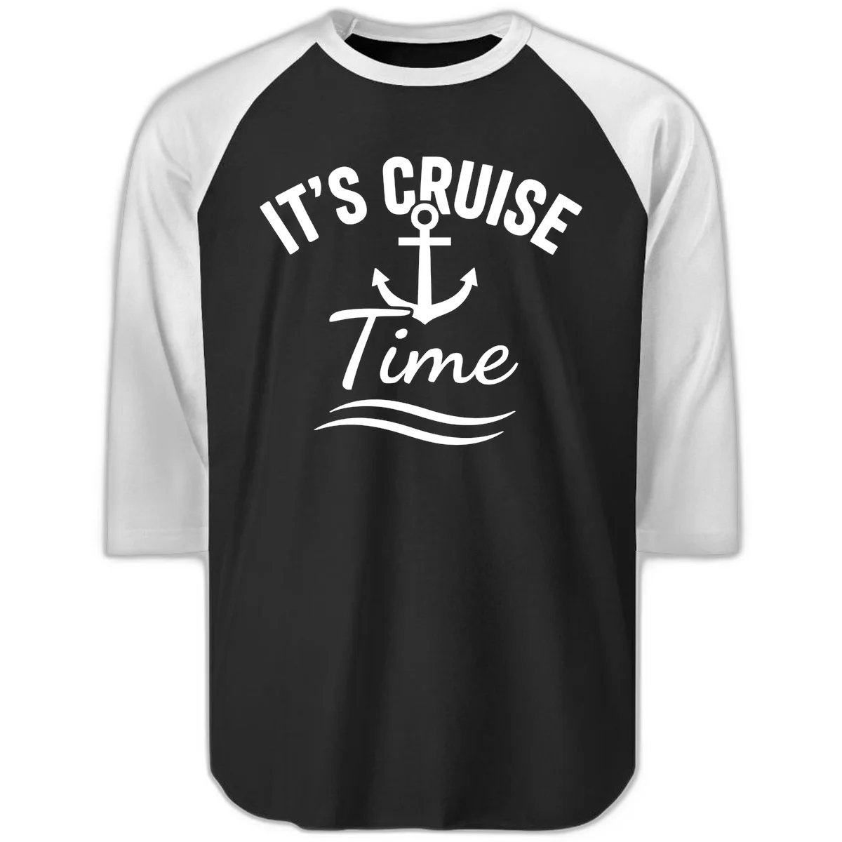 It's Cruise Time Anchor Raglan 3/4 in Black White