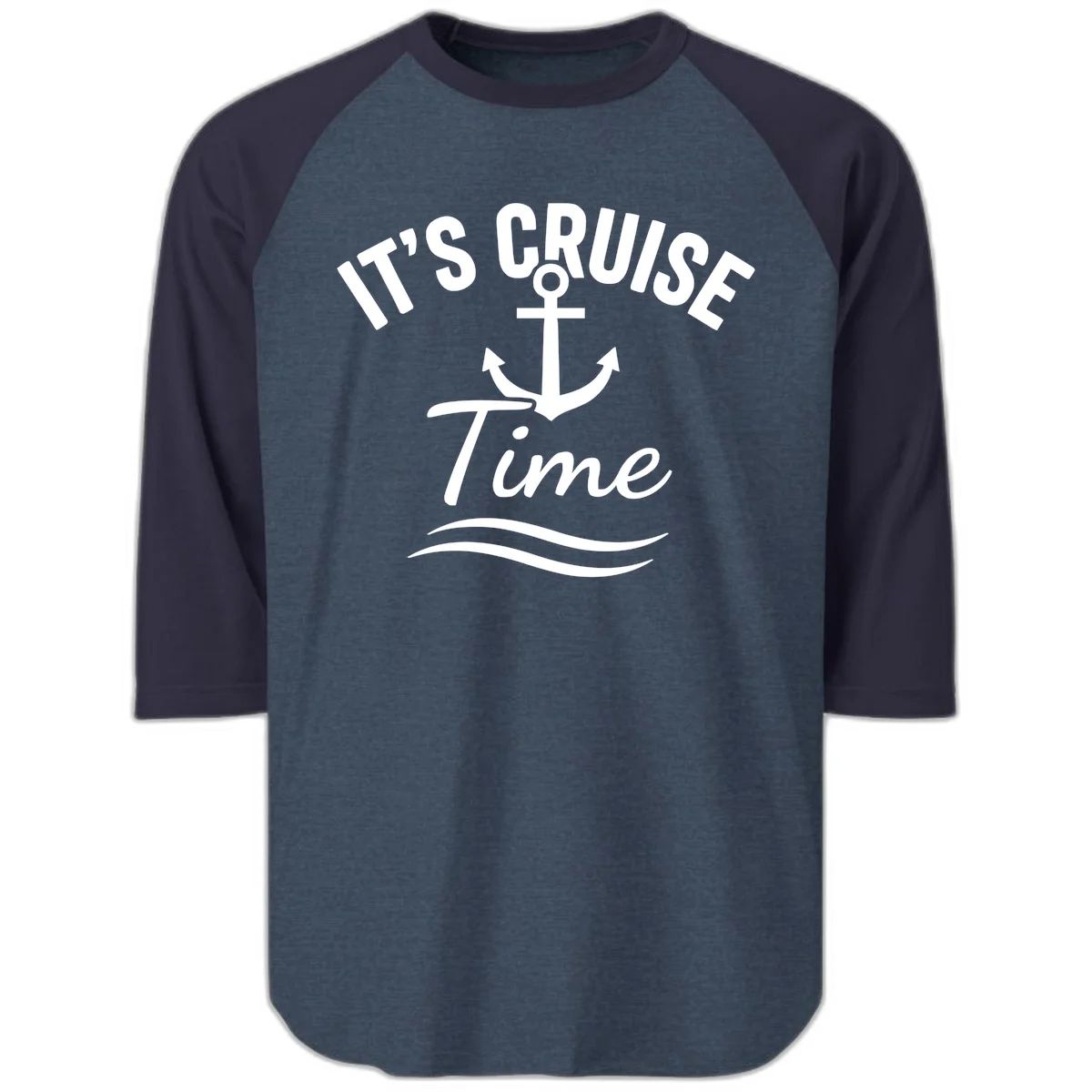 It's Cruise Time Anchor Raglan 3/4 in Heather Denim Navy