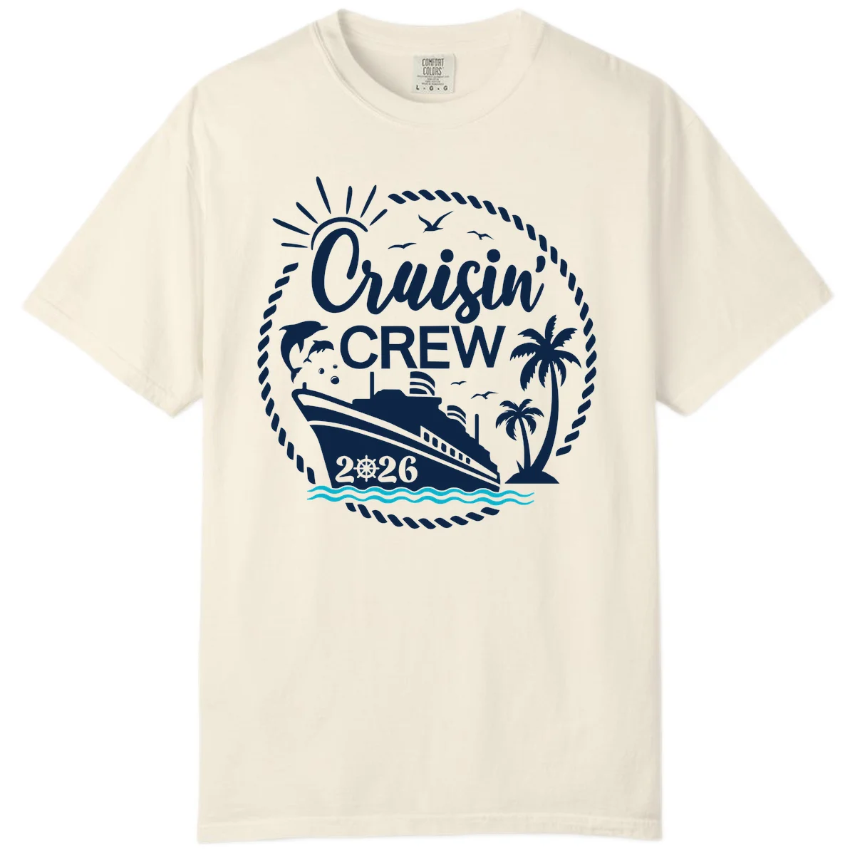 Cruisin' Crew 2026 Tropical Nautical Badge Comfort Color Tee in Ivory