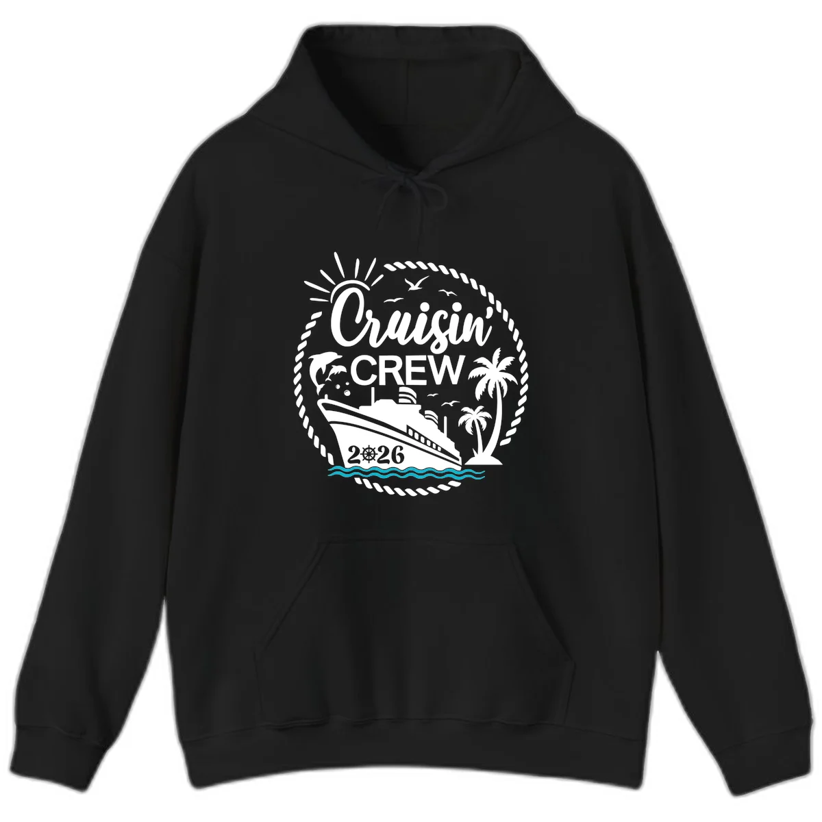 Cruisin' Crew 2026 Tropical Nautical Badge Hoodie in Black