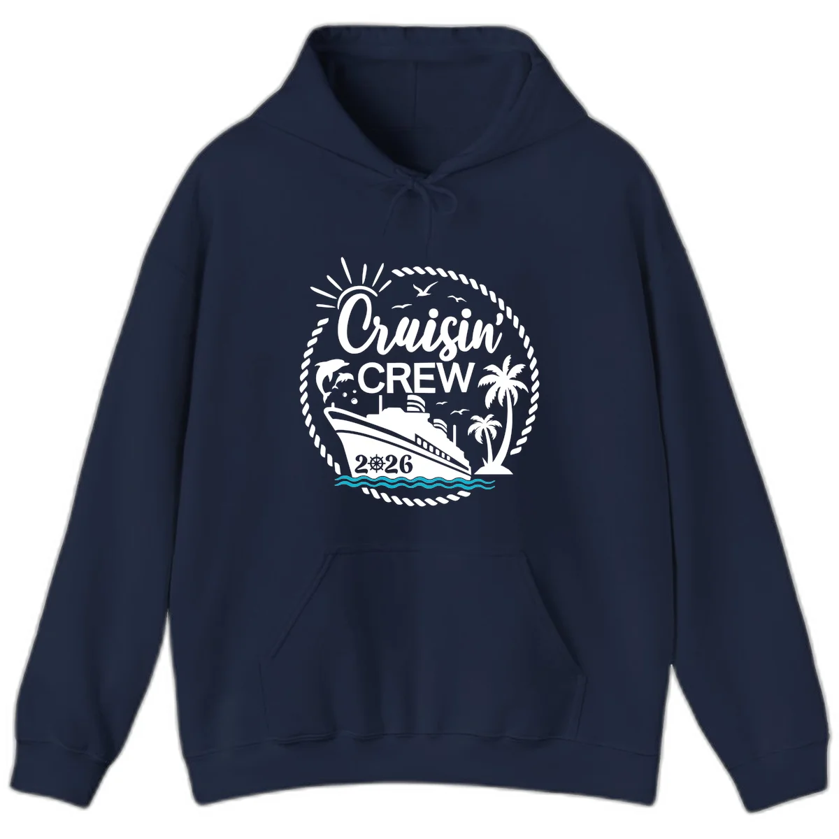 Cruisin' Crew 2026 Tropical Nautical Badge Hoodie in Navy
