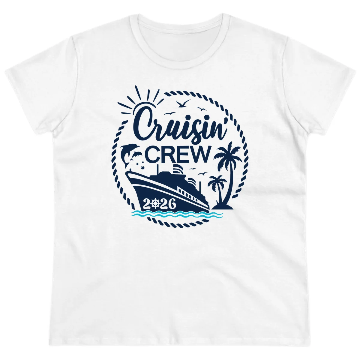 Cruisin' Crew 2026 Tropical Nautical Badge Ladies Tee in White
