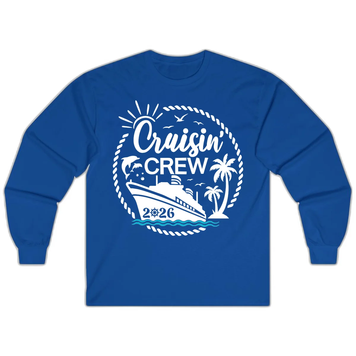 Cruisin' Crew 2026 Tropical Nautical Badge Long Sleeve Tee in Royal