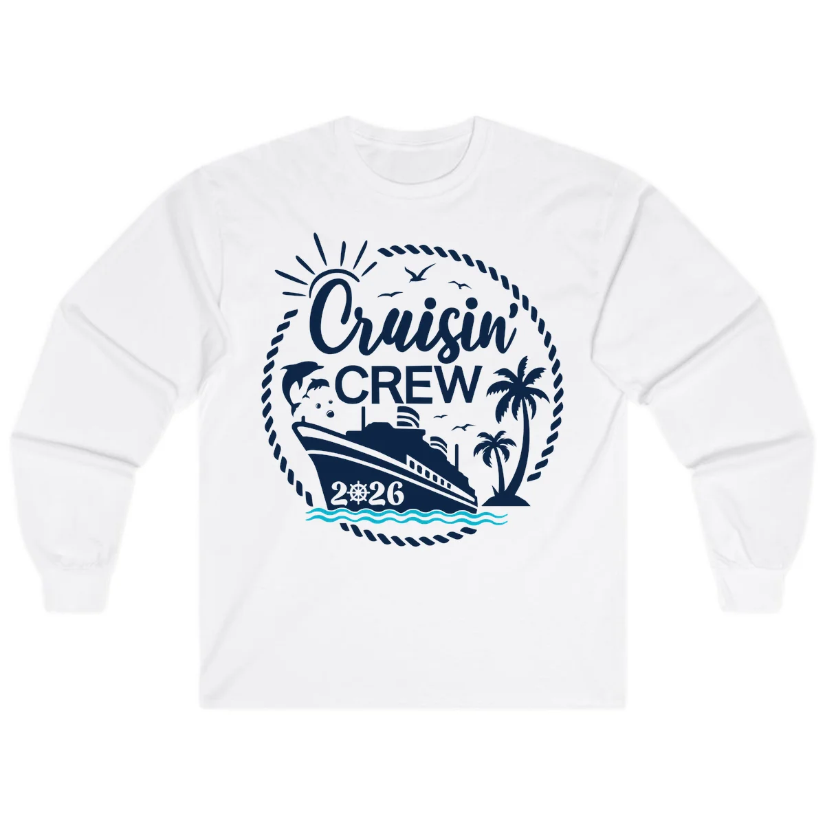 Cruisin' Crew 2026 Tropical Nautical Badge Long Sleeve Tee in White