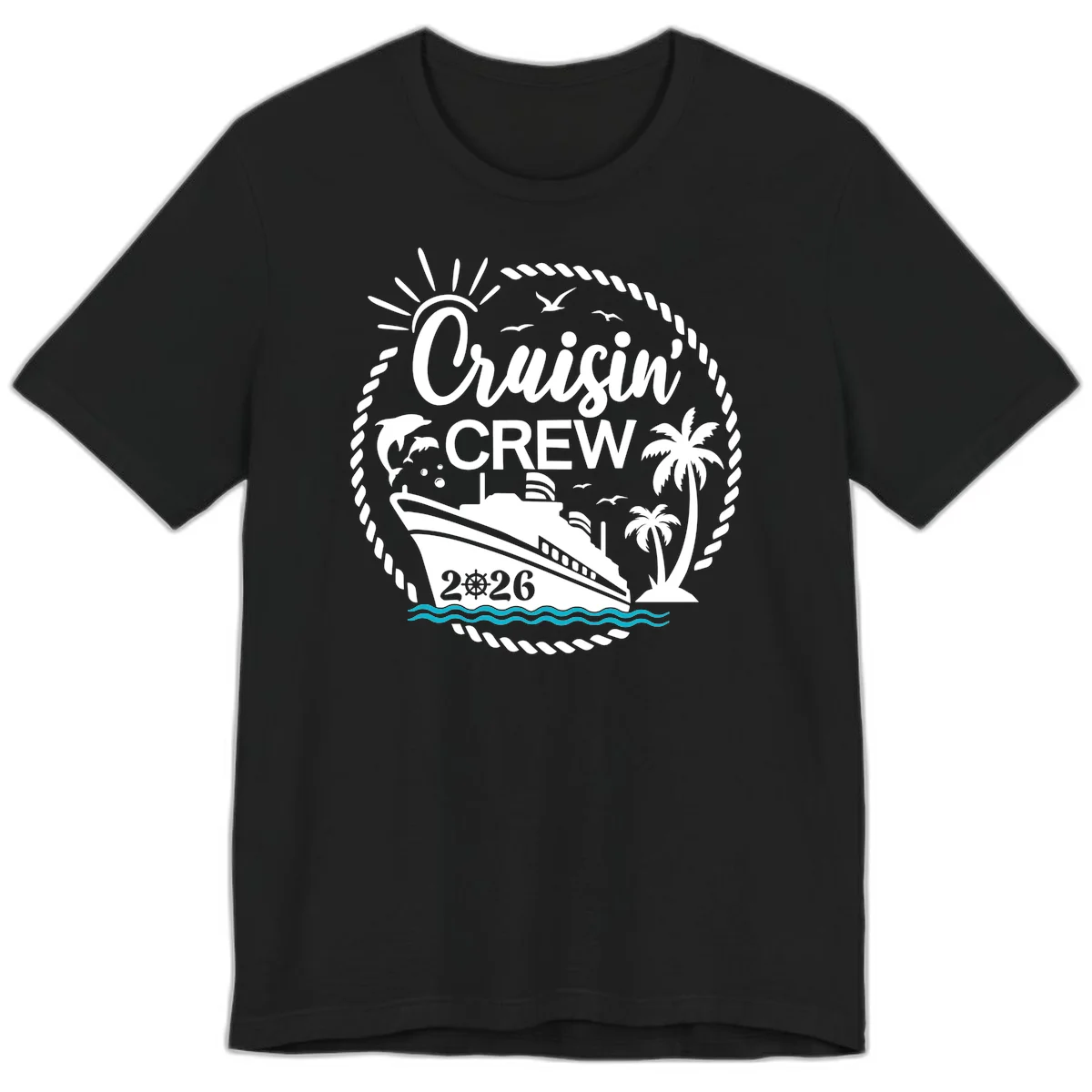 Cruisin' Crew 2026 Tropical Nautical Badge Premium T-Shirt in Black