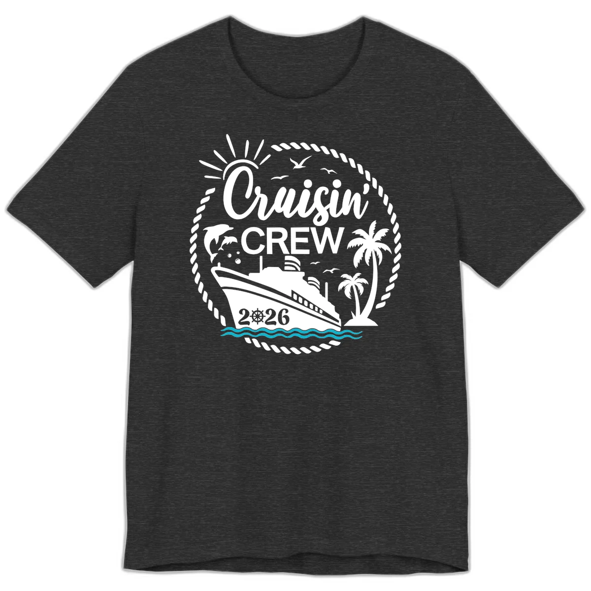 Cruisin' Crew 2026 Tropical Nautical Badge Premium T-Shirt in Dark Grey Heather