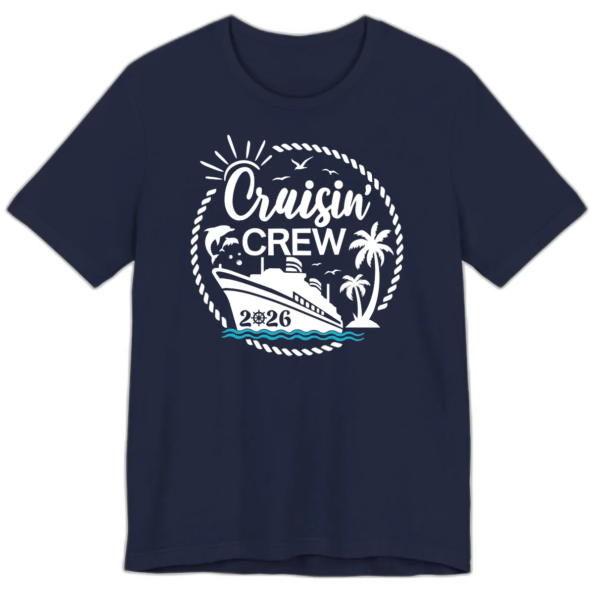 Cruisin' Crew 2026 Tropical Nautical Badge Premium T-Shirt in Navy