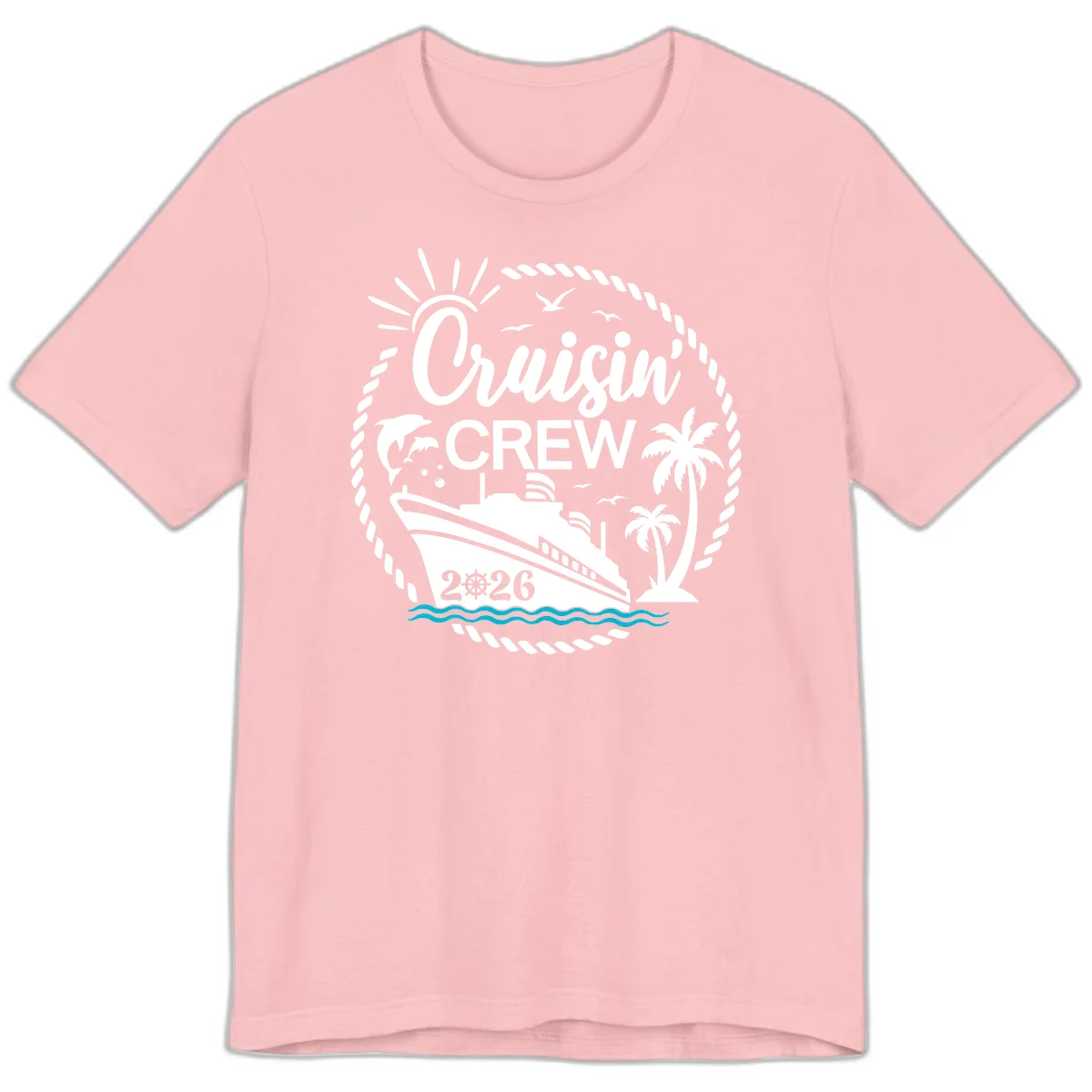 Cruisin' Crew 2026 Tropical Nautical Badge Premium T-Shirt in Pink