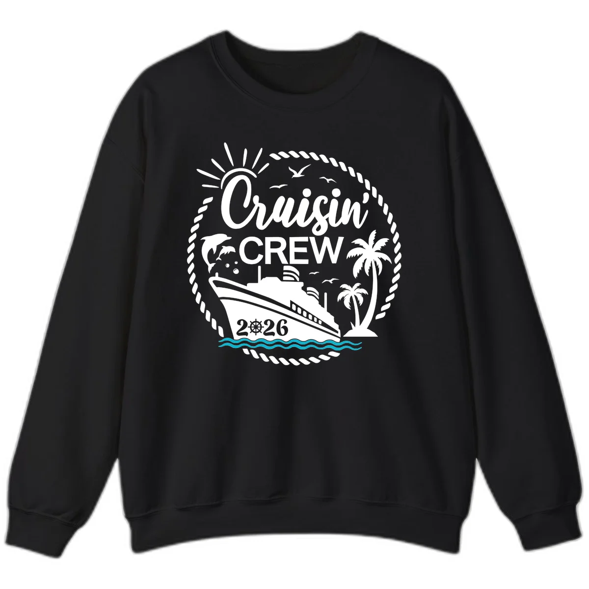 Cruisin' Crew 2026 Tropical Nautical Badge Sweatshirt in Black
