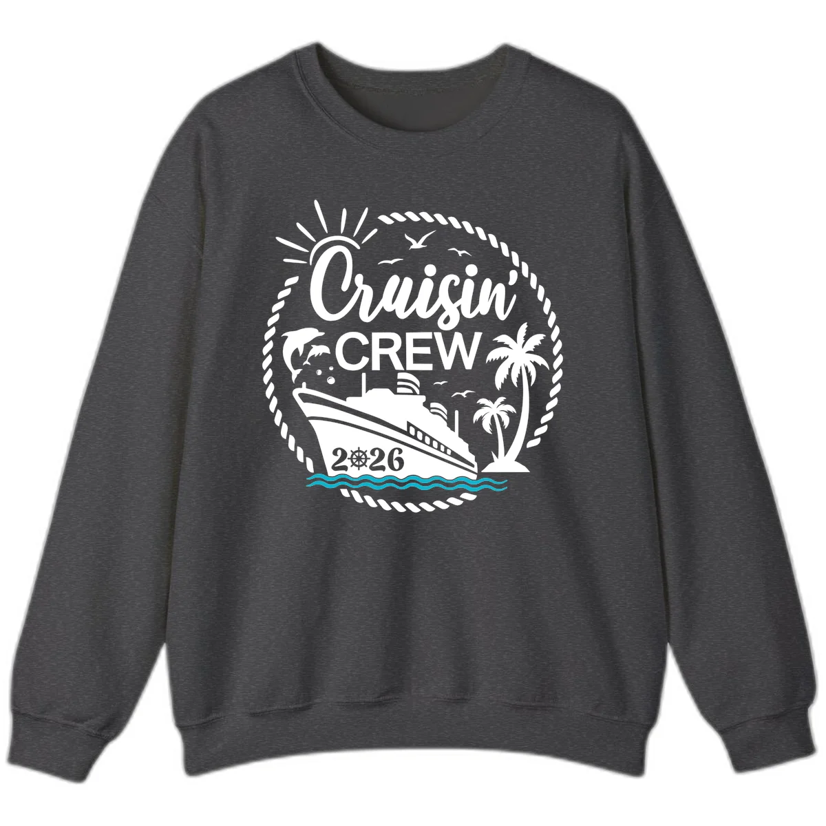Cruisin' Crew 2026 Tropical Nautical Badge Sweatshirt in Dark Heather