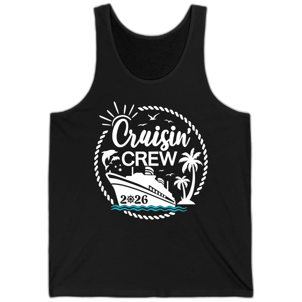 Cruisin' Crew 2026 Tropical Nautical Badge Tank Top in Black