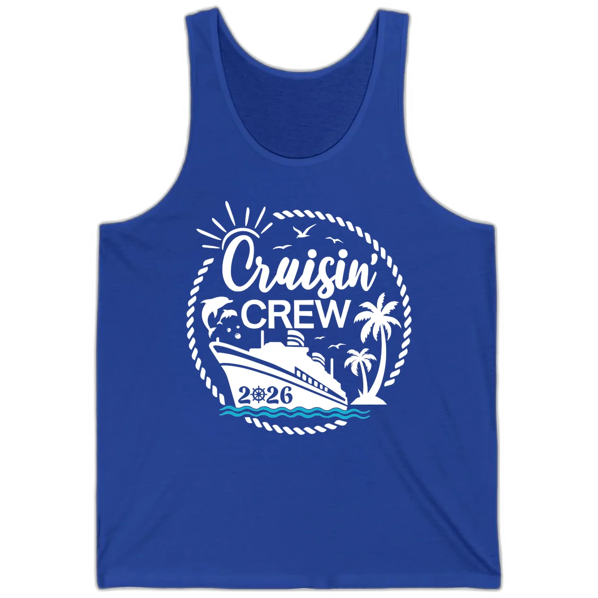 Cruisin' Crew 2026 Tropical Nautical Badge Tank Top in True Royal