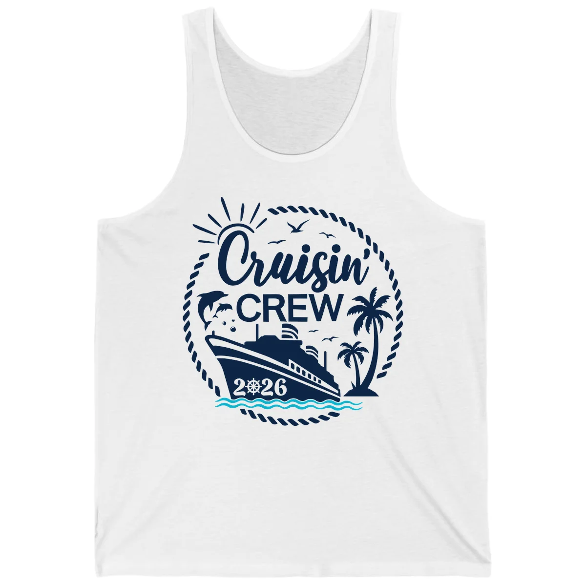Cruisin' Crew 2026 Tropical Nautical Badge Tank Top in White