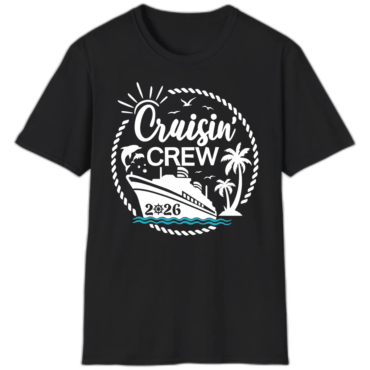 Cruisin' Crew 2026 Tropical Nautical Badge T-Shirt in Black