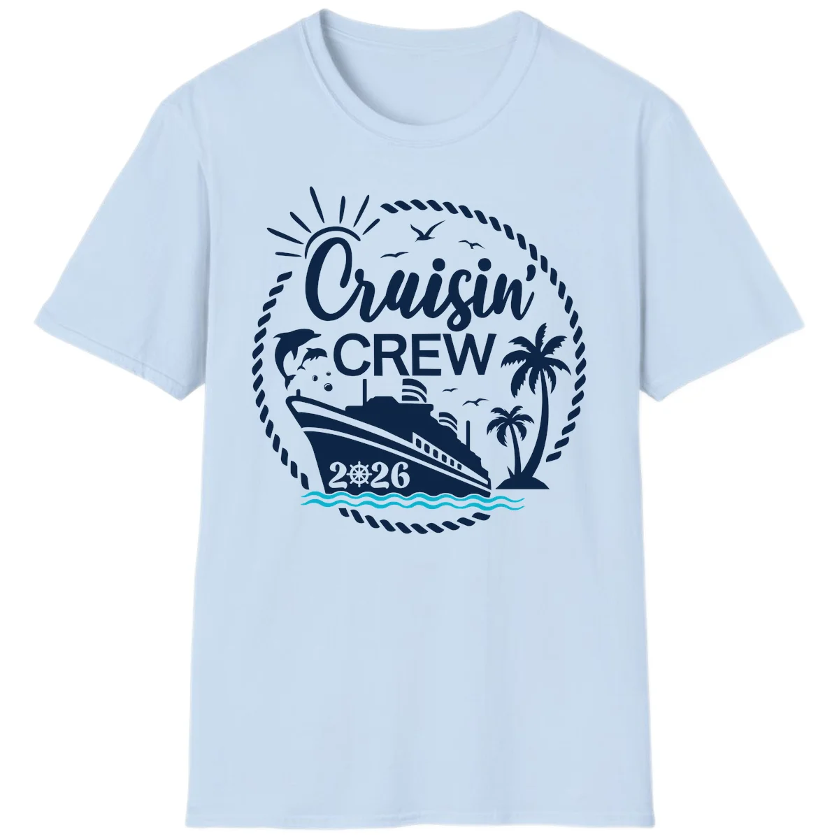 Cruisin' Crew 2026 Tropical Nautical Badge T-Shirt in Light Blue