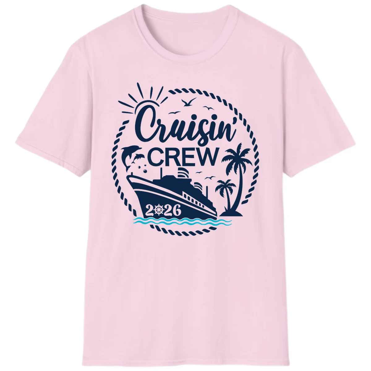 Cruisin' Crew 2026 Tropical Nautical Badge T-Shirt in Light Pink