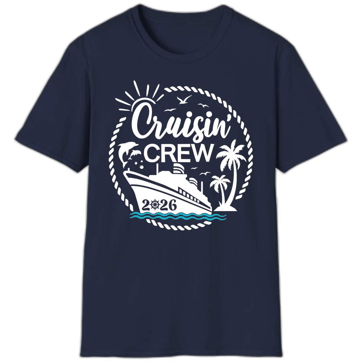 Cruisin' Crew 2026 Tropical Nautical Badge T-Shirt in Navy