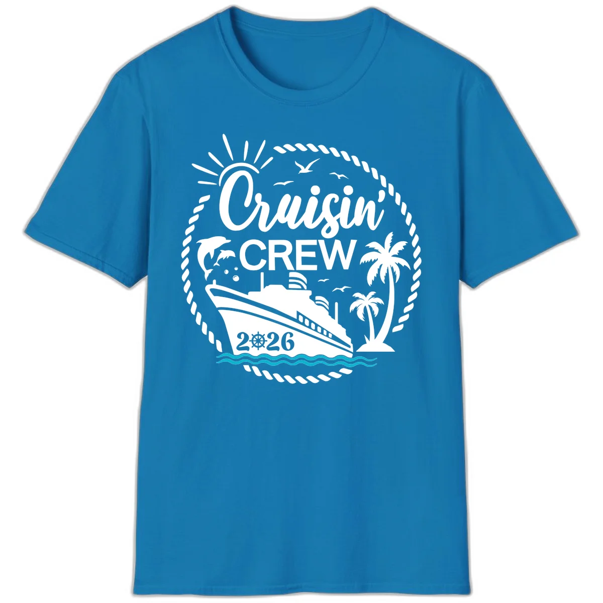 Cruisin' Crew 2026 Tropical Nautical Badge T-Shirt in Sapphire